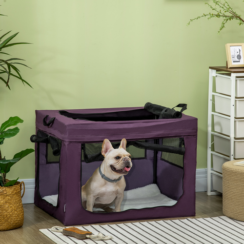 80cm Foldable Pet Carrier Bag with Cushion - Purple, for Small/Medium Dogs