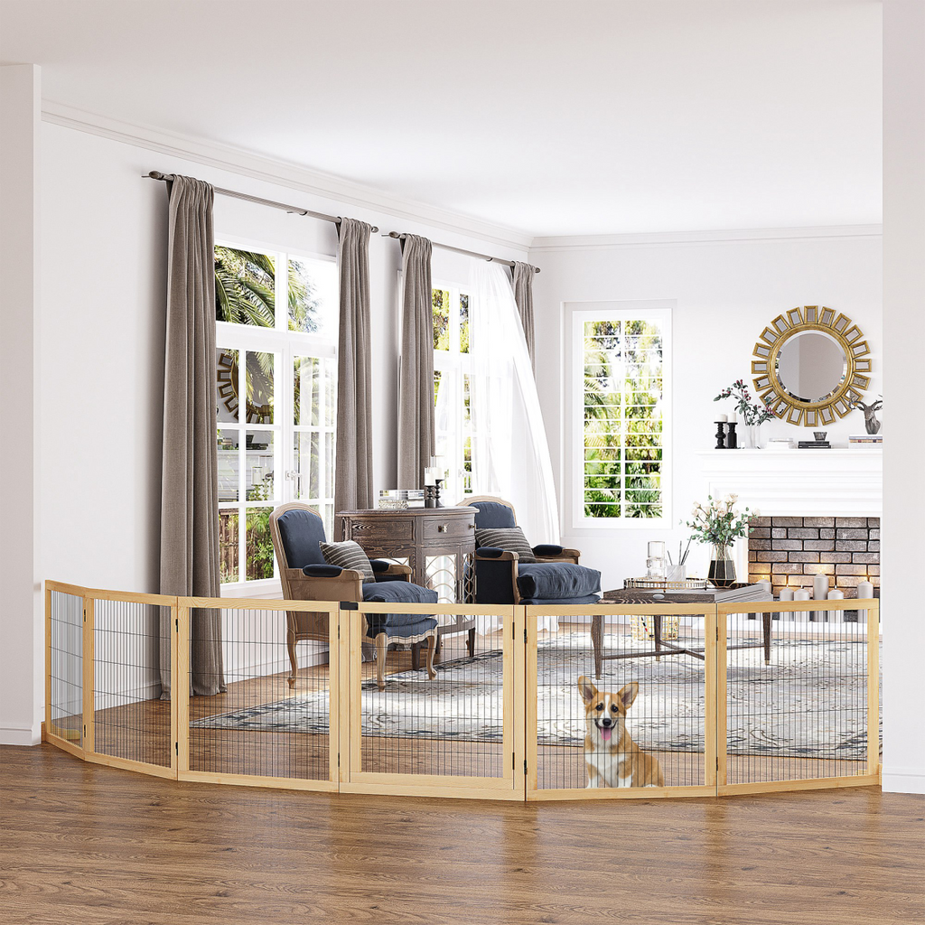 PawHut 6-Panel Freestanding Foldable Wooden Dog Gate Playpen 432cm