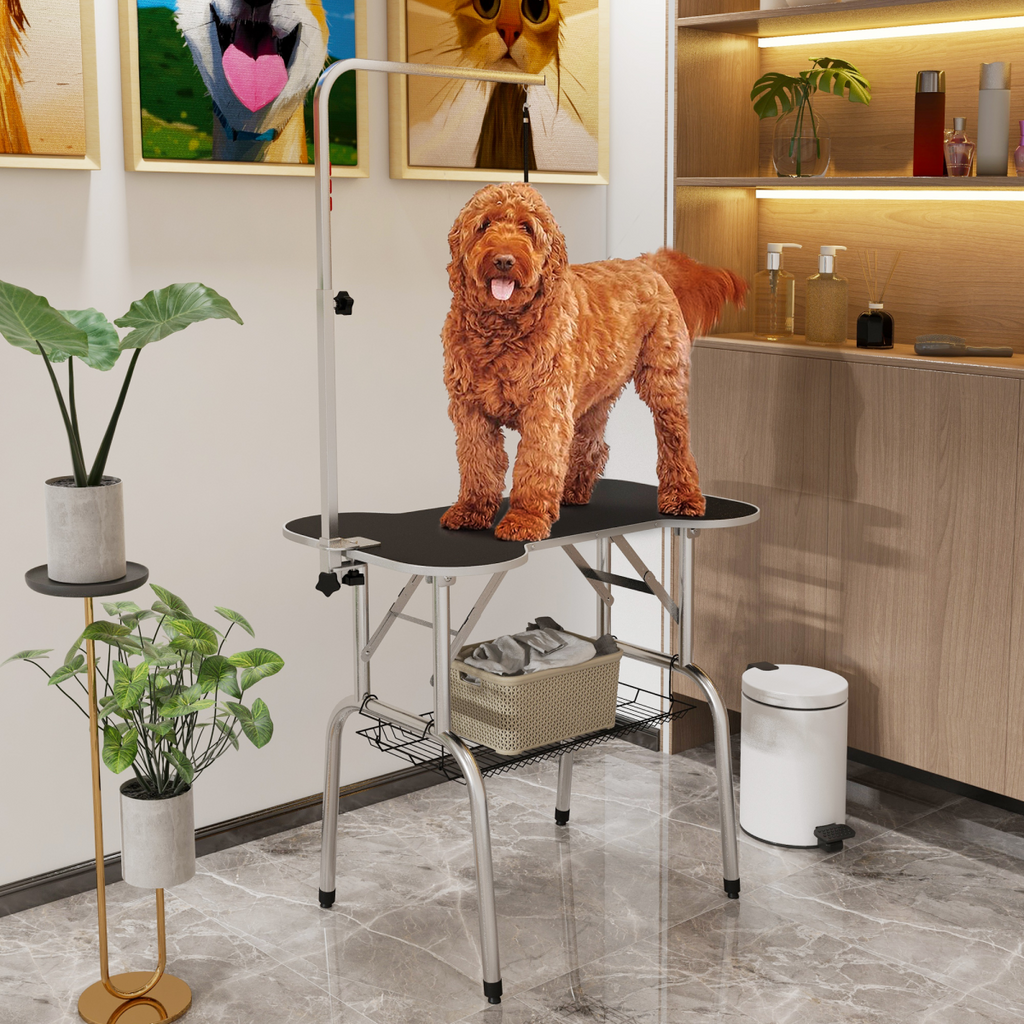 Sturdy Foldable Pet Grooming Table with Adjustable Arm and Non-Slip Top