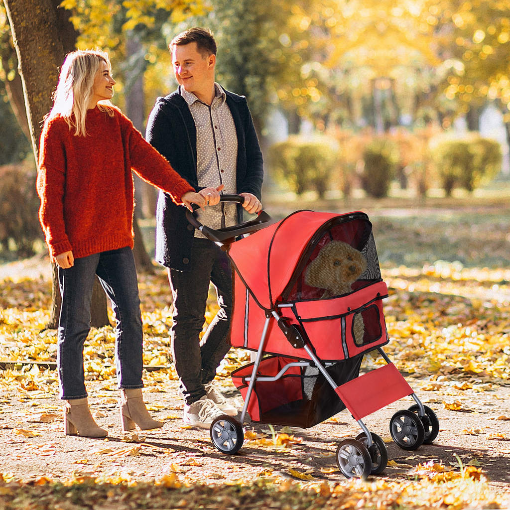 Deluxe Foldable Pet Stroller Jogger 4-Wheel Carrier for Dogs & Cats