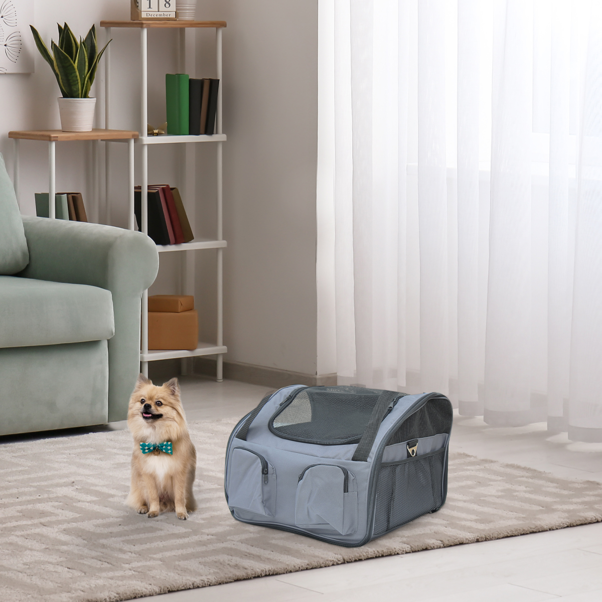 Foldable Pet Car Seat Carrier, Portable Mesh Travel Cage for Cats & Dogs