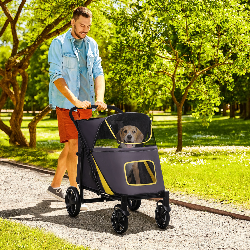 PawHut Foldable Dog Stroller with Universal Wheels & Shock Absorbers - Grey