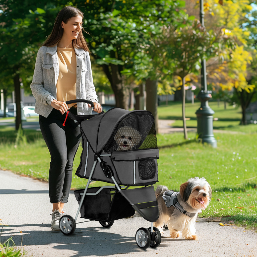PawHut 3-Wheel Pet Stroller for Cat & Small Dog, Dark Grey