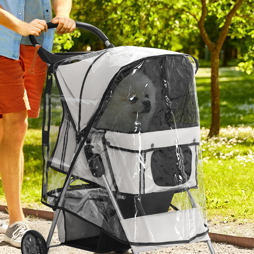 PawHut Dog Stroller Rain Cover with Rear Entry – Weatherproof Pram Shield