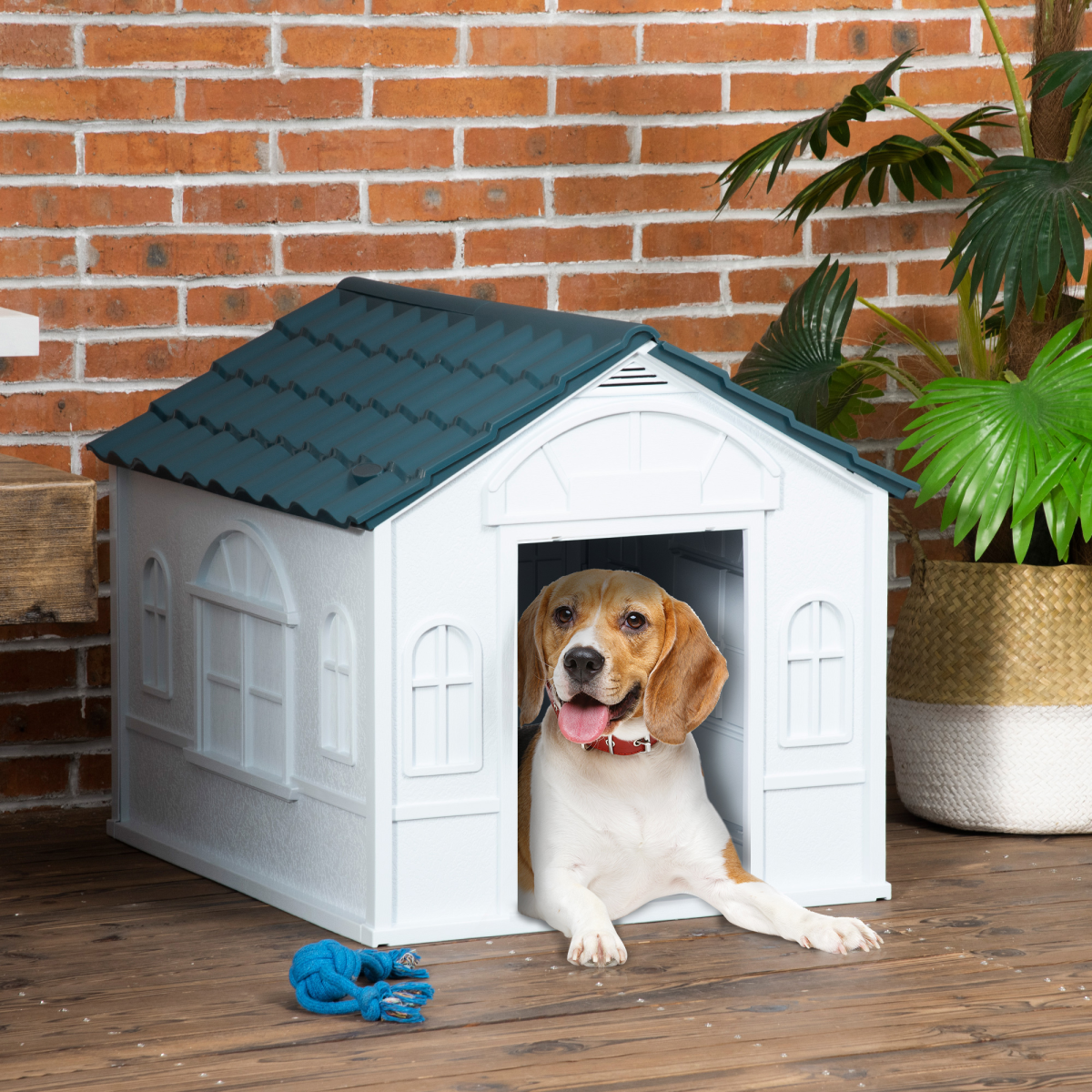 PawHut Weather-Resistant Outdoor Dog House for Medium Dogs - Blue