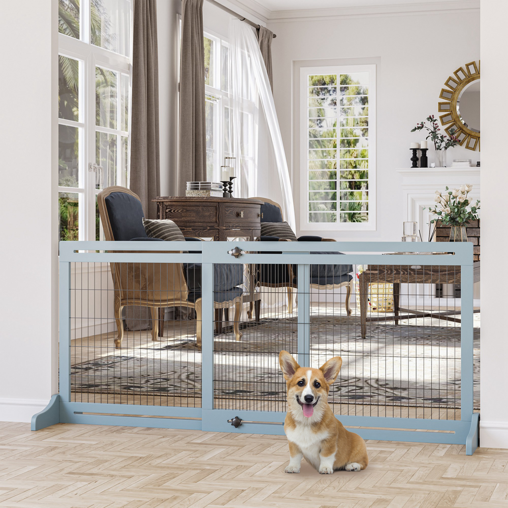 Pawhut Adjustable Freestanding Wooden Pet Gate for Doorways - Grey