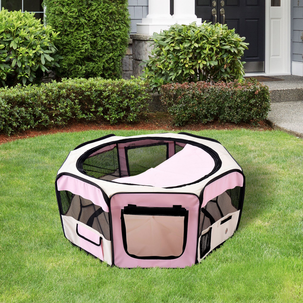 Portable Foldable Fabric Pet Playpen for Small Pets with Mesh Top and Carry Bag