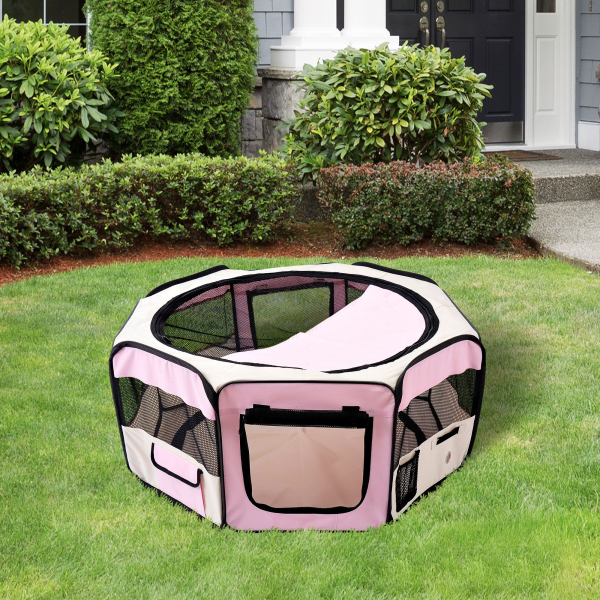 Portable Foldable Fabric Pet Playpen for Small Pets with Mesh Top and Carry Bag