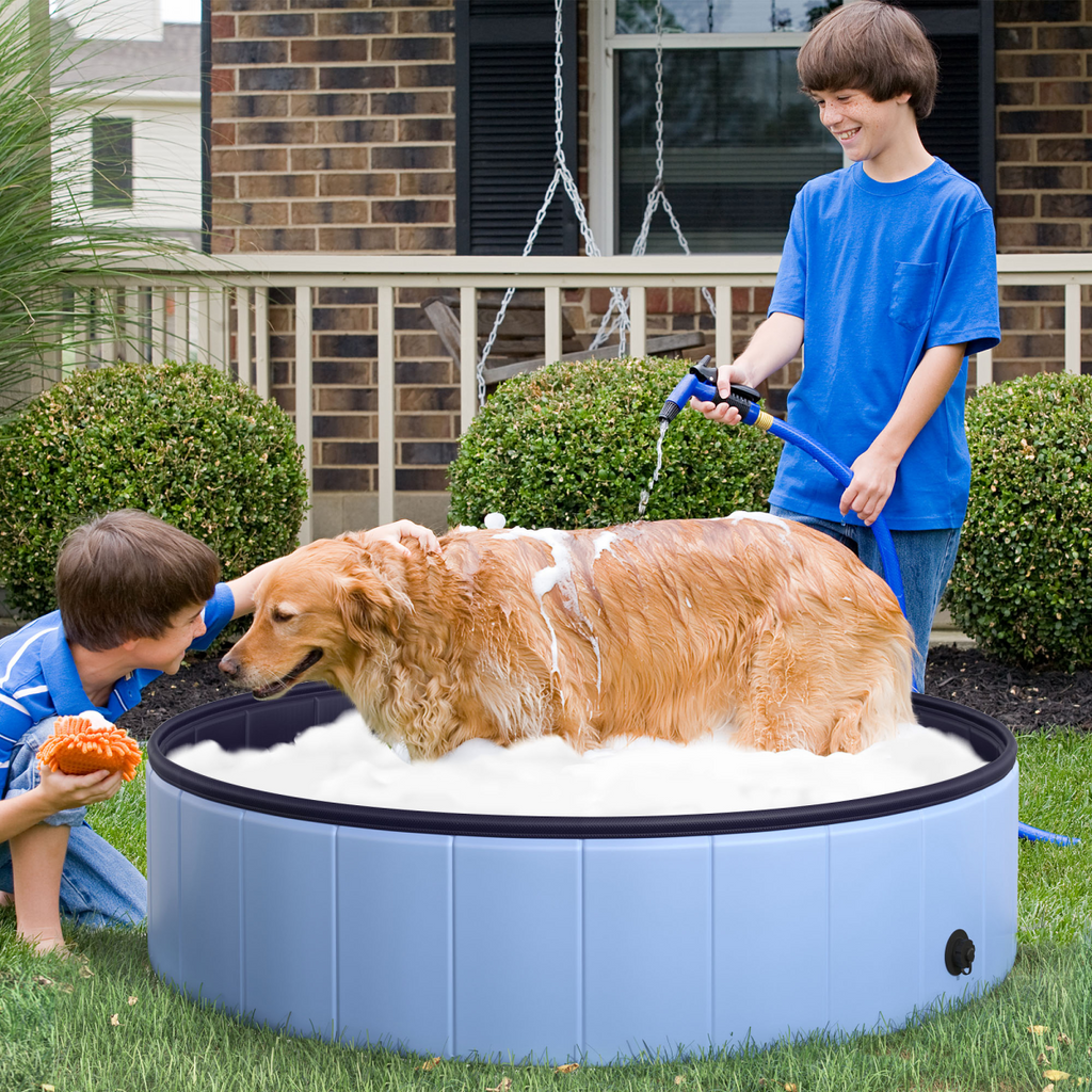 Foldable 120cm Portable Pet Pool - Blue Bath for Dogs & Cats