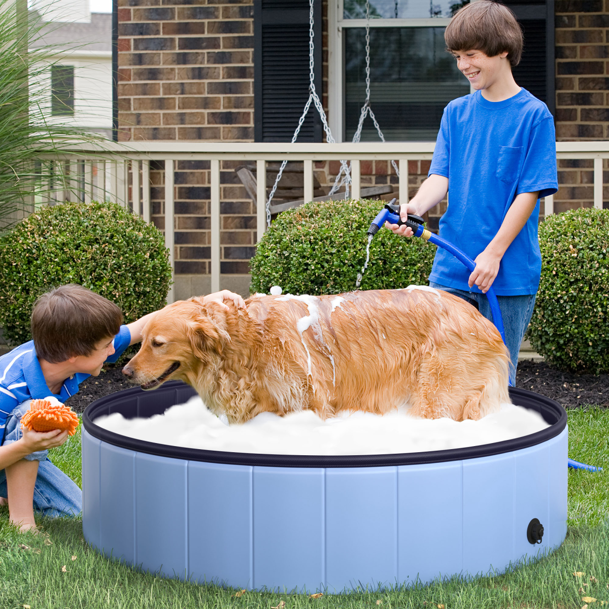 Foldable 120cm Portable Pet Pool - Blue Bath for Dogs & Cats