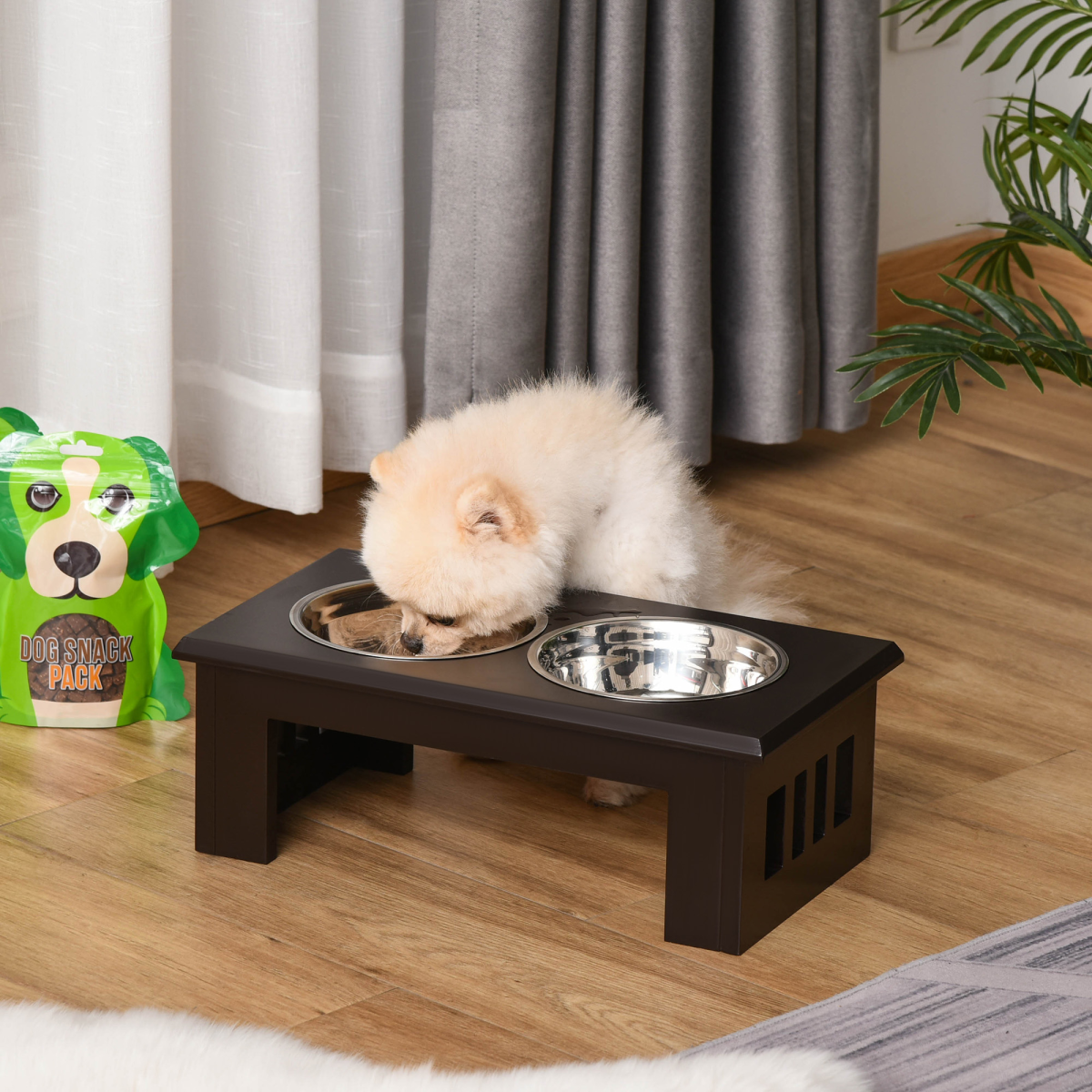 Pawhut Elevated Dual Stainless Steel Dog Bowls with Non-Slip Base
