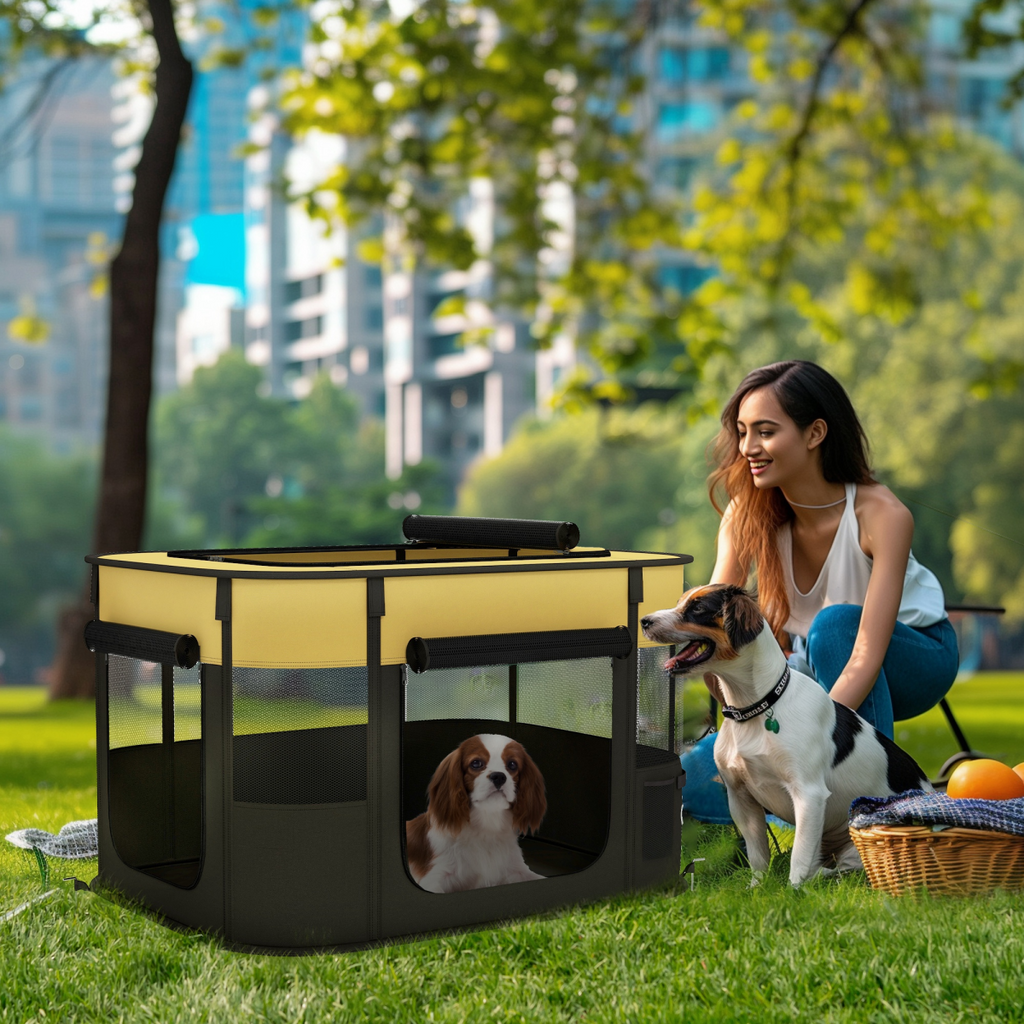 PawHut Portable Multi-Pet Play Pen for Small Animals - Yellow