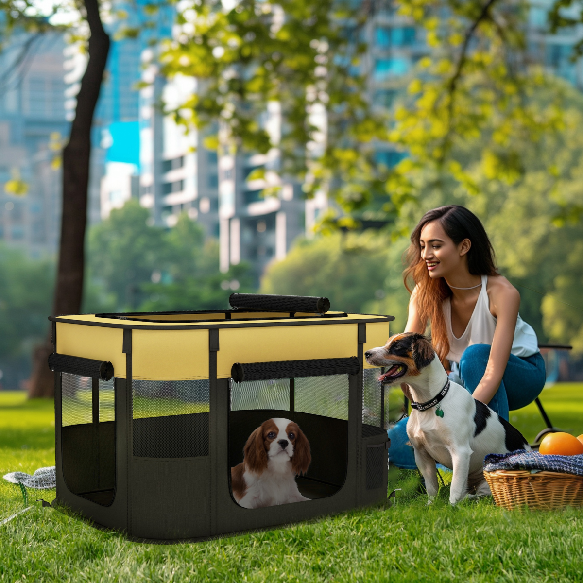 PawHut Portable Multi-Pet Play Pen for Small Animals - Yellow