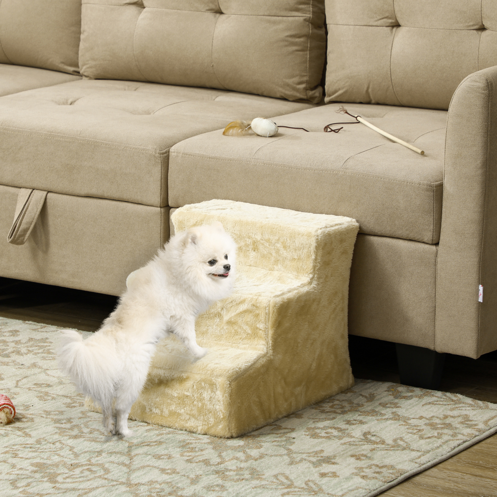 PawHut 3-Step Portable Dog Stairs with Washable Plush Cover
