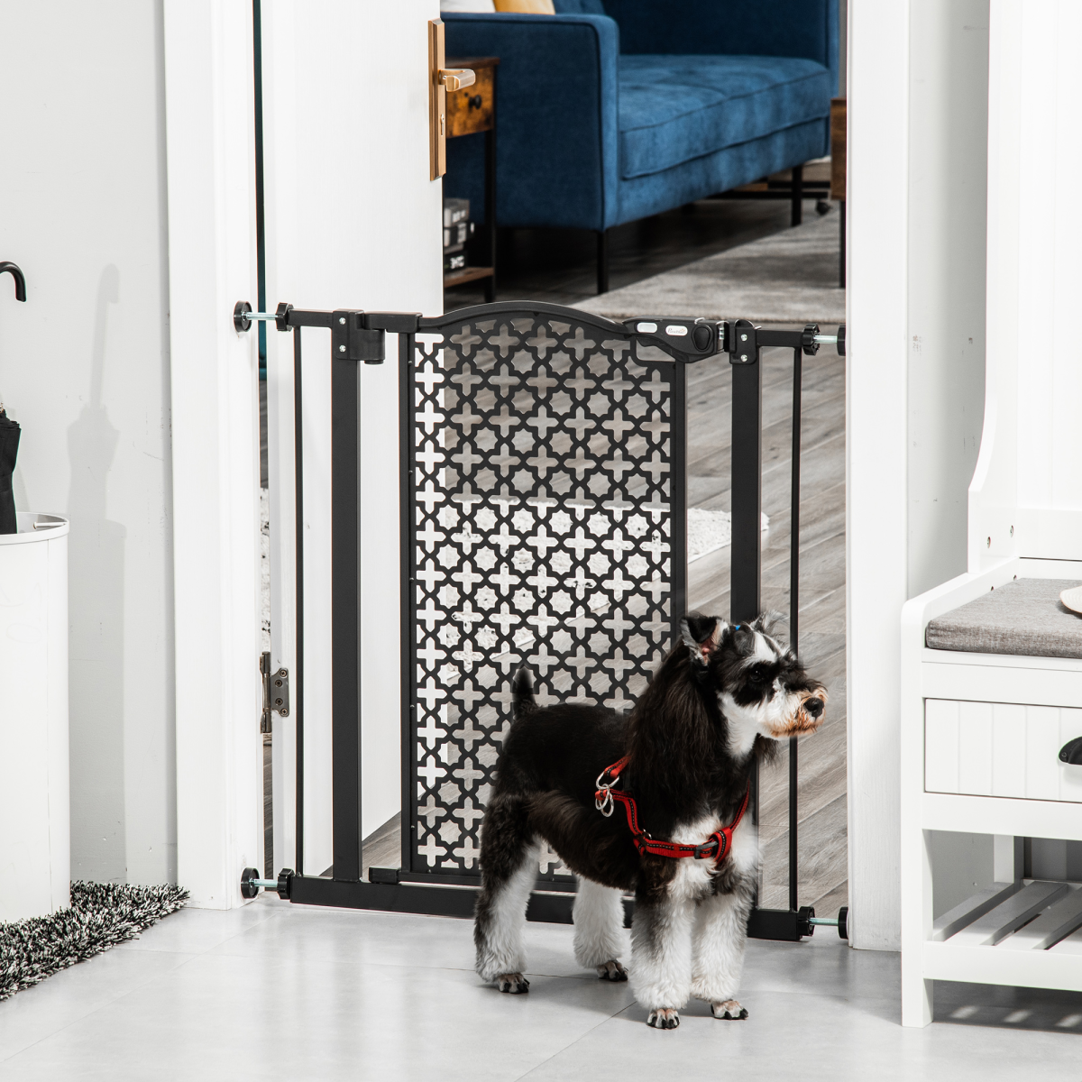 74-80 cm Pet Safety Gate - Auto-Close, Pressure-Fit, Double Locking, Black