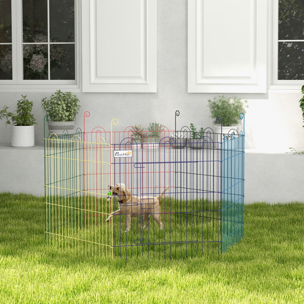 PawHut 6-Panel Pet Playpen with Door - Hexagon/Square Config, Multicolor
