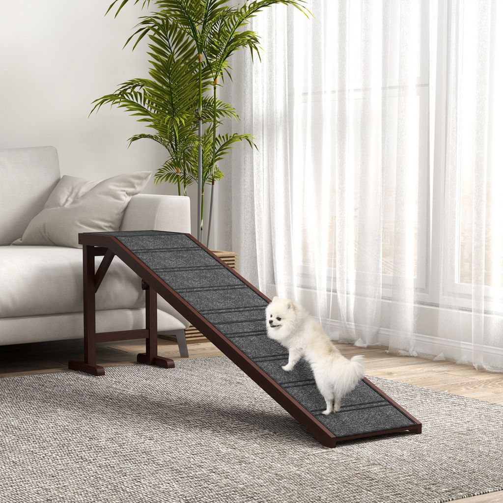 Non-Slip Pet Ramp for Dogs & Cats - Bed & Sofa Access, Pine Wood, Pawhut