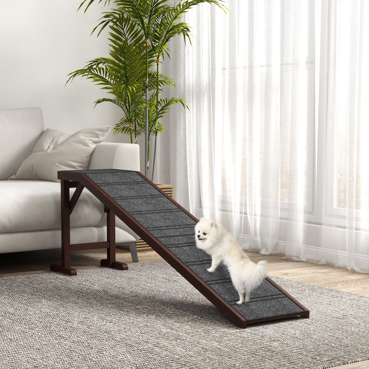 Non-Slip Pet Ramp for Dogs & Cats - Bed & Sofa Access, Pine Wood, Pawhut