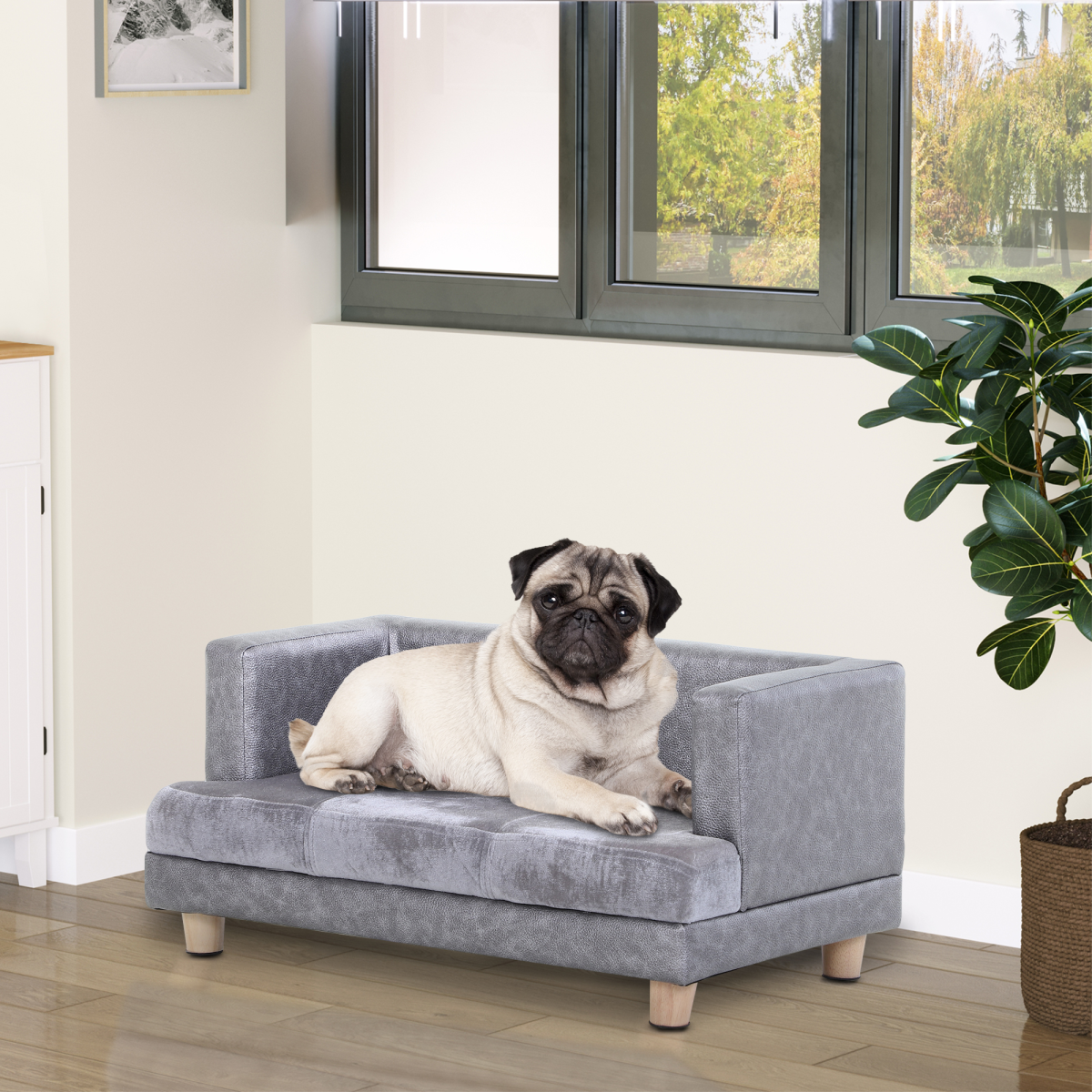 Grey Dog Sofa Bed for Small Dogs - Soft Padded Comfort