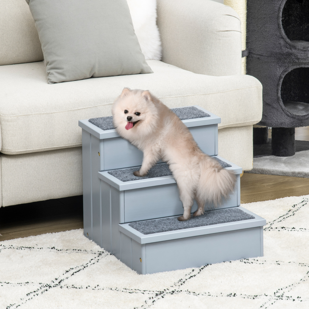 Pawhut 3-Step Wooden Dog Stairs with Hidden Storage, Grey