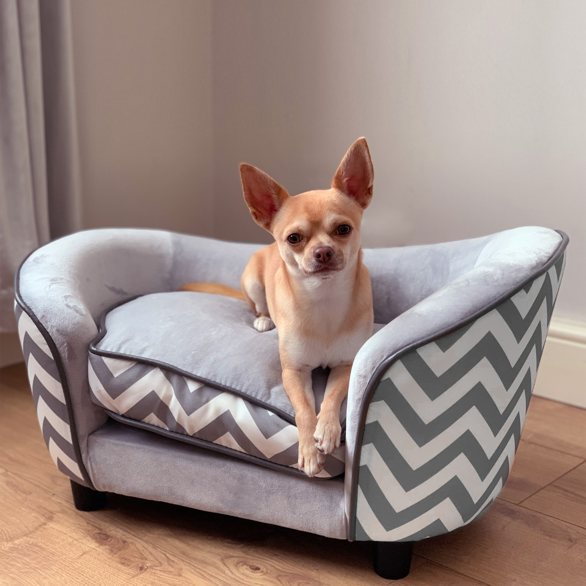 PawHut XS Dog Sofa with Removable Cushion - Grey Plush Bed