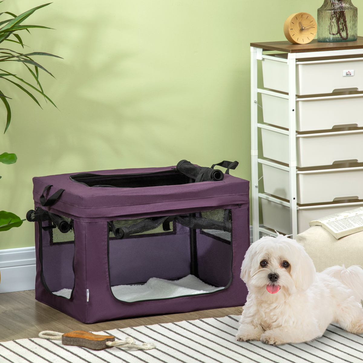 60cm Foldable Pet Carrier with Cushion - Purple Cat/Dog Travel Bag