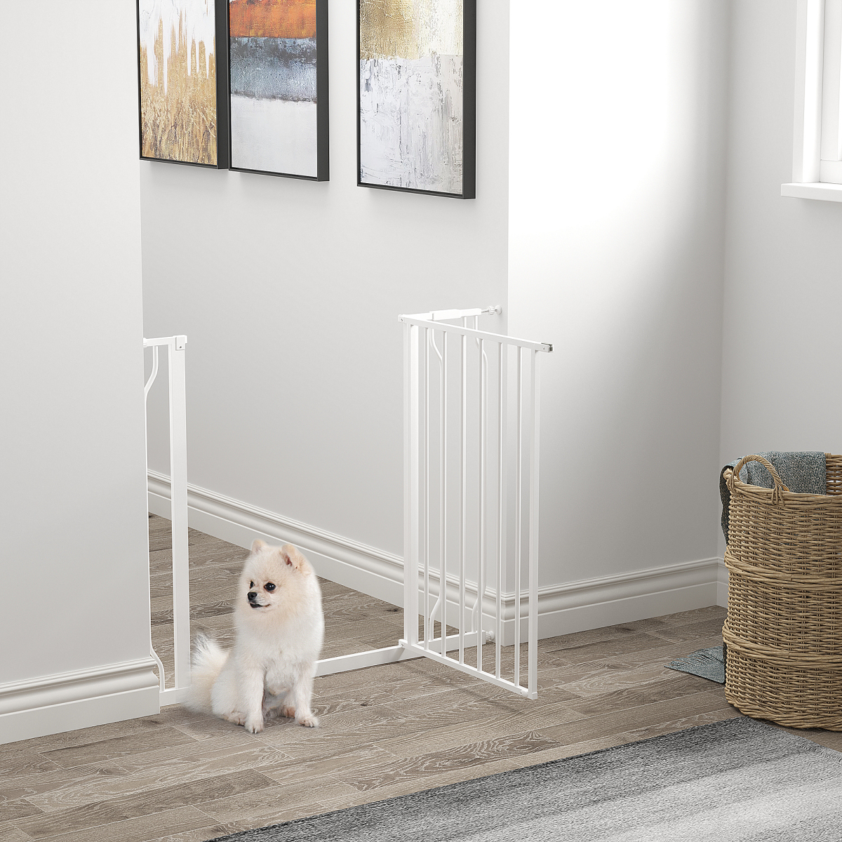 PawHut Wide Stair Gate, Pressure-Fit, 75-95cm, White