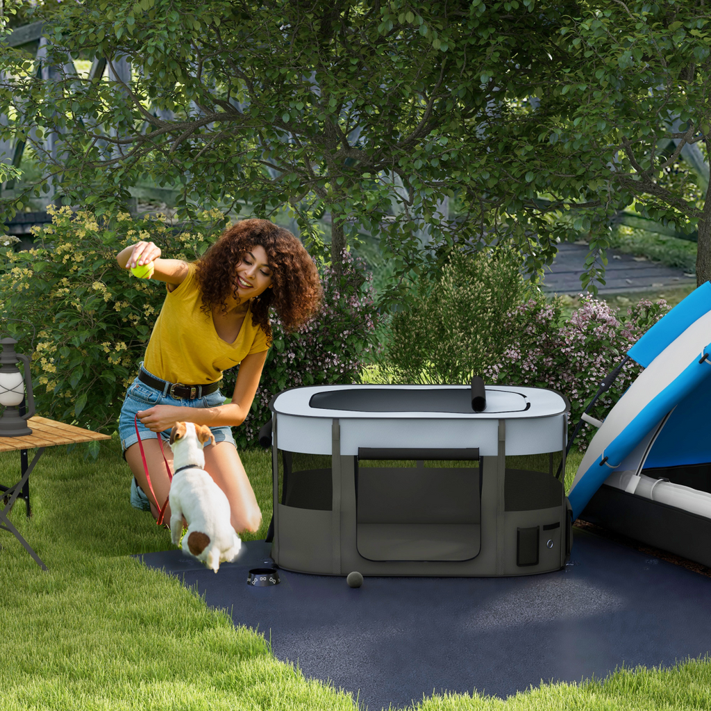 PawHut Portable Foldable Pet Pen for Small Animals - Grey