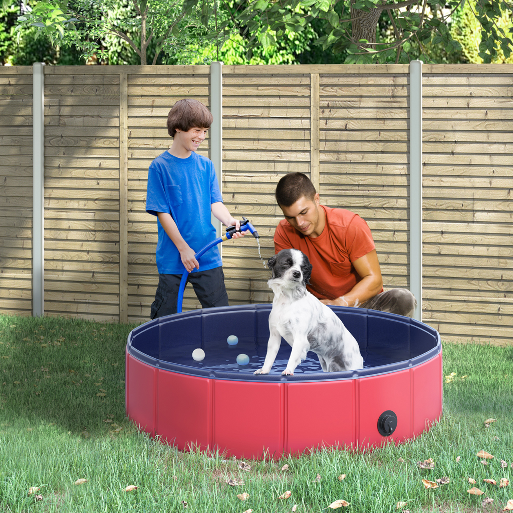 Red Pawhut Foldable Pet Paddling Pool, 80cm Diameter, Indoor/Outdoor