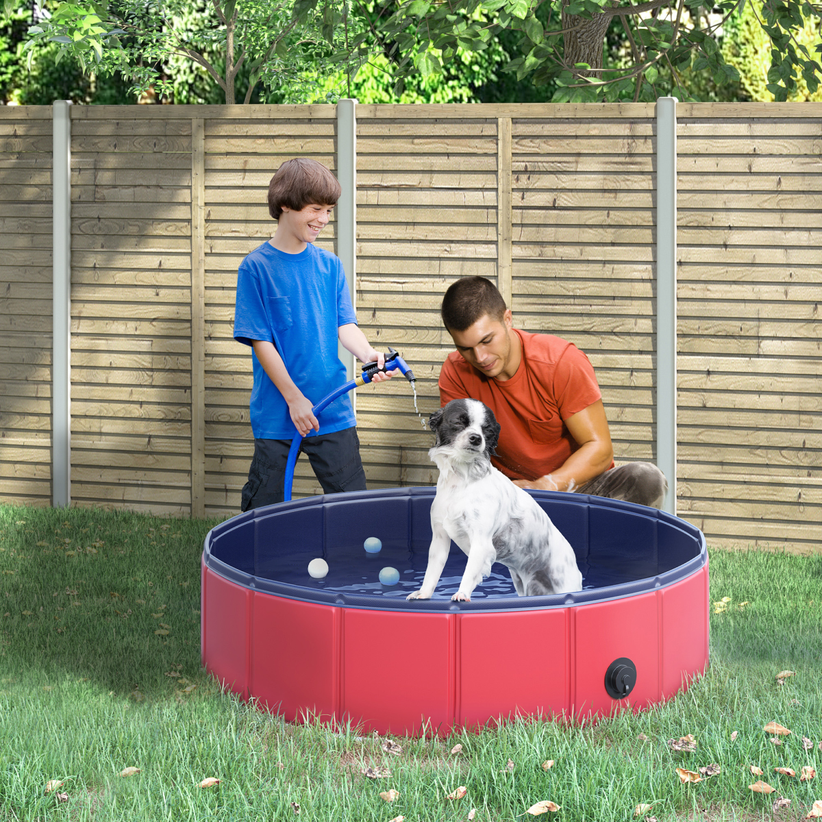 Red Pawhut Foldable Pet Paddling Pool, 80cm Diameter, Indoor/Outdoor