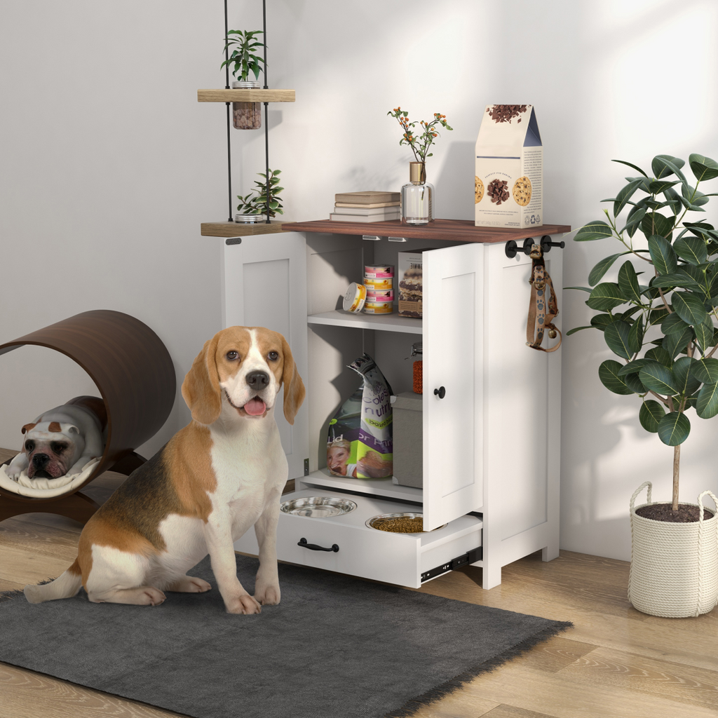 PawHut Dog Feeding Station with Hidden Bowls, Storage & Hooks