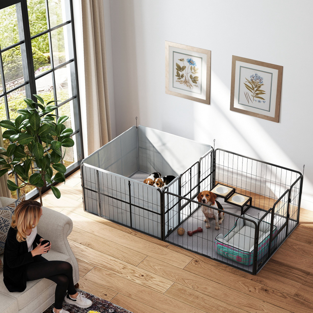 PawHut 7-Panel Whelping Box & Playpen for Small–Medium Dogs, 2 Rooms