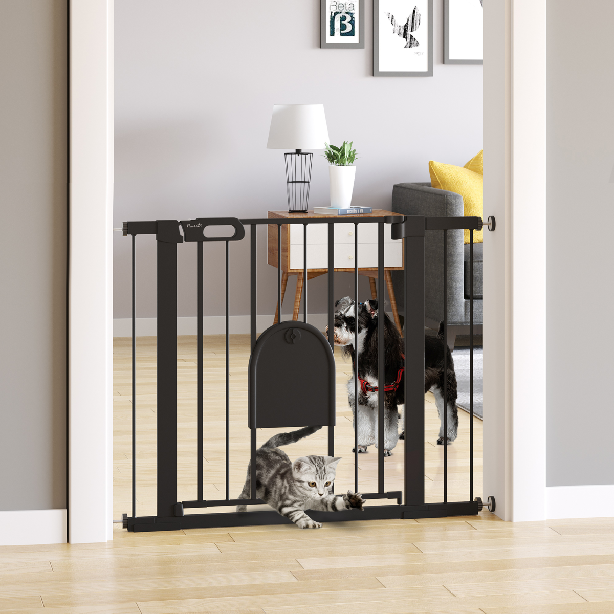 75-103 cm Extra-Wide Pet Gate, Stair Pressure Fit, Double Locking, Black