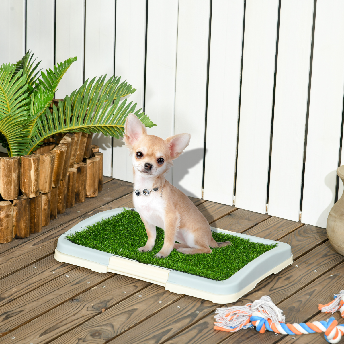 PawHut Indoor Dog Toilet with Artificial Grass, Grid Panel & Tray (46.5 x 34 cm)