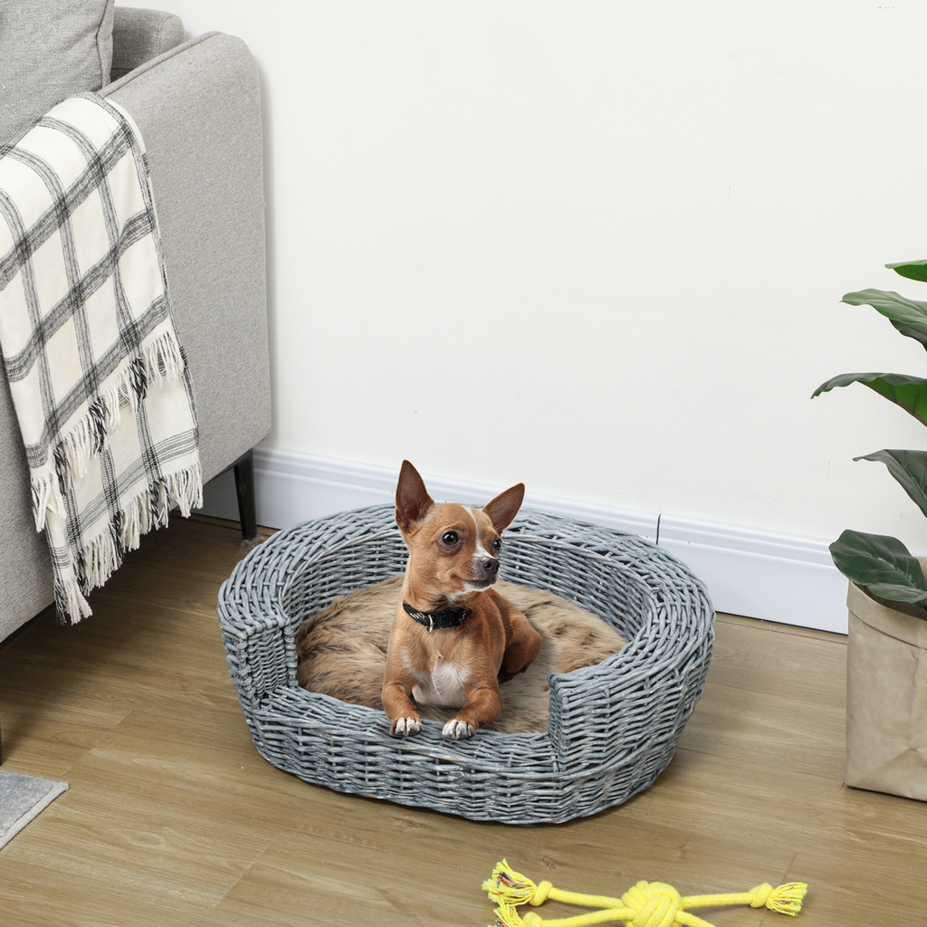 Elevated Willow Wicker Pet Bed & Cushion for Cats & Small Dogs