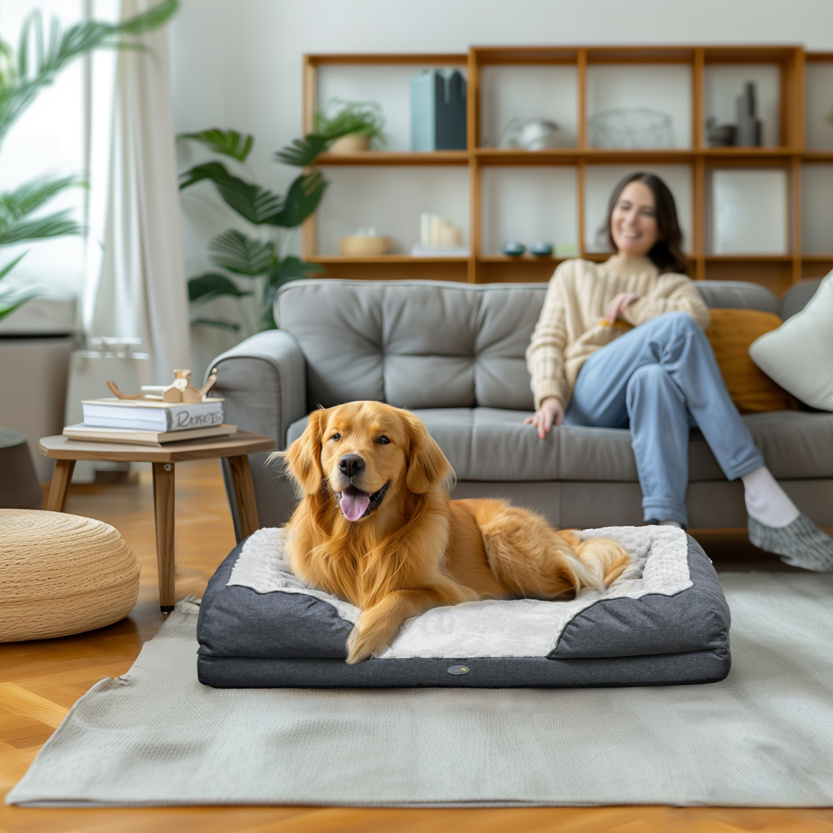 PawHut Large Dog Bed Calming Velvet Padding 7cm - Charcoal Grey