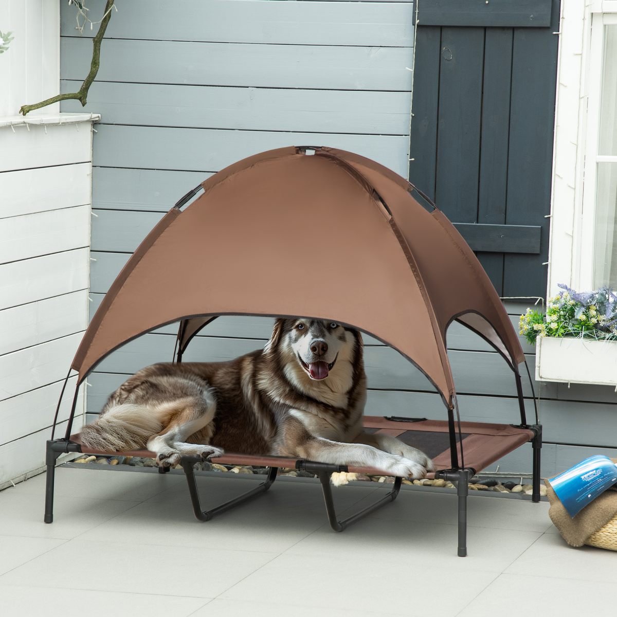 122cm Elevated Dog Bed with Canopy Tent — Outdoor Shelter & Shade