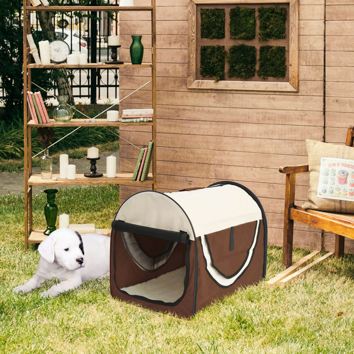 Foldable Mesh Pet Carrier for Small Dogs & Cats with Ground Stakes
