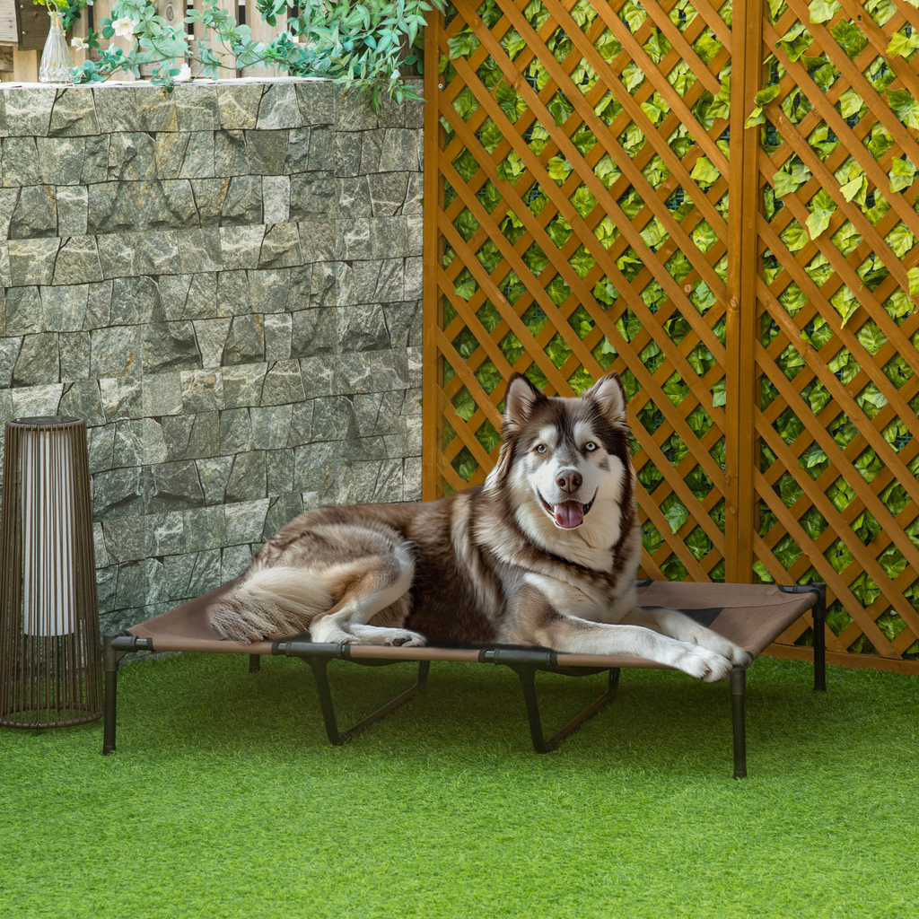 Cooling Elevated Dog Bed - Portable Raised Pet Cot for Indoor & Outdoor - Brown