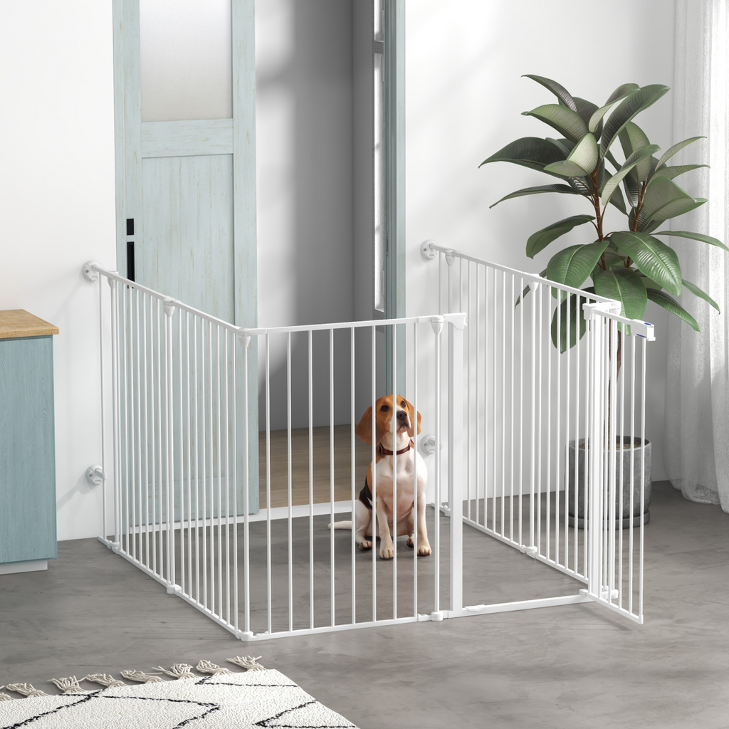 PawHut 2-in-1 Dog Pen & Safety Gate, 6-Panel, Foldable, 90cm White