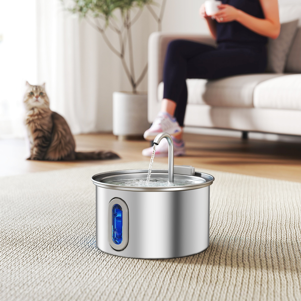 PawHut 2.5L Stainless Steel Cat Water Fountain - Ultra-Silent