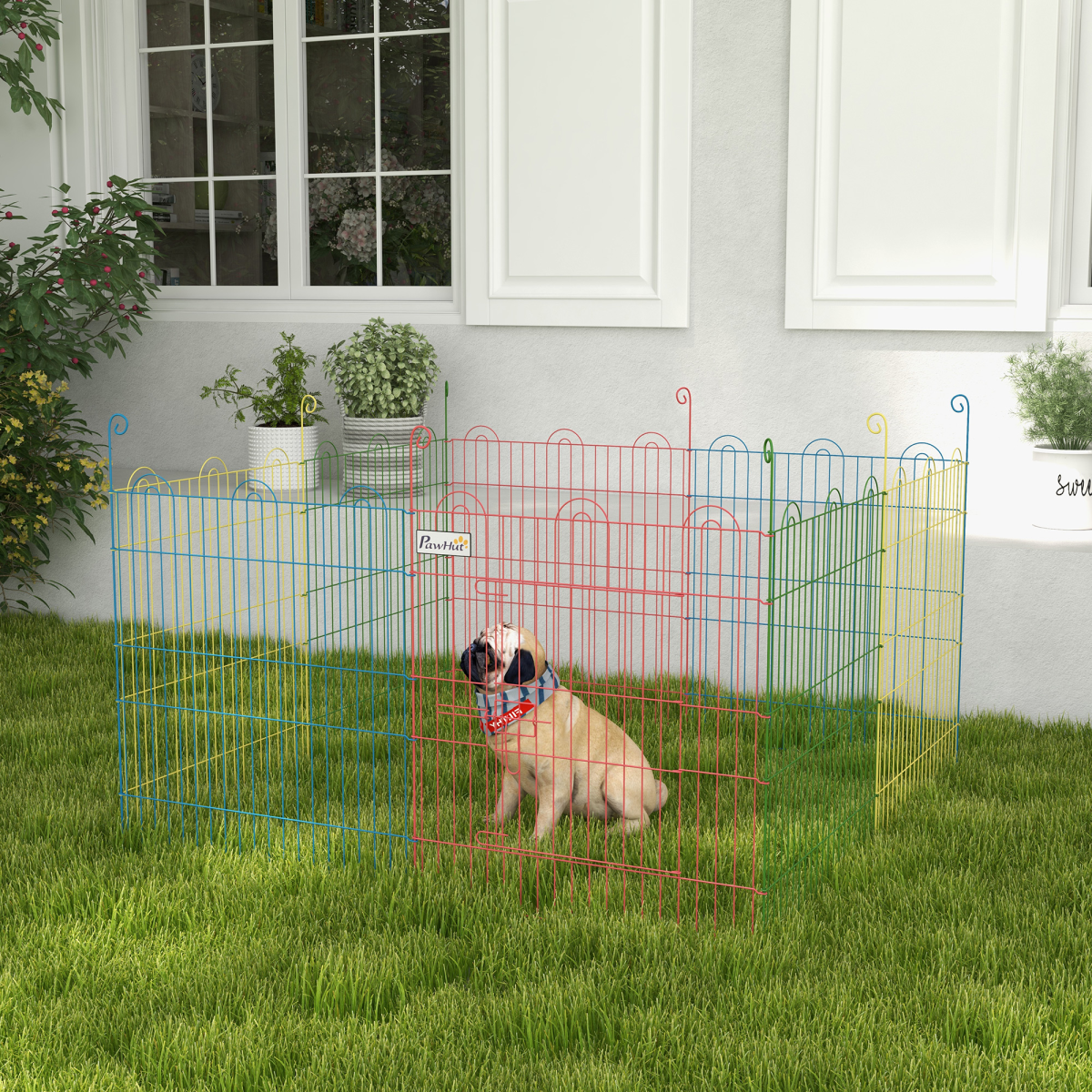 PawHut 6-Panel Pet Playpen with Door - Shape Options (Oct/Sq/Tri), Metal
