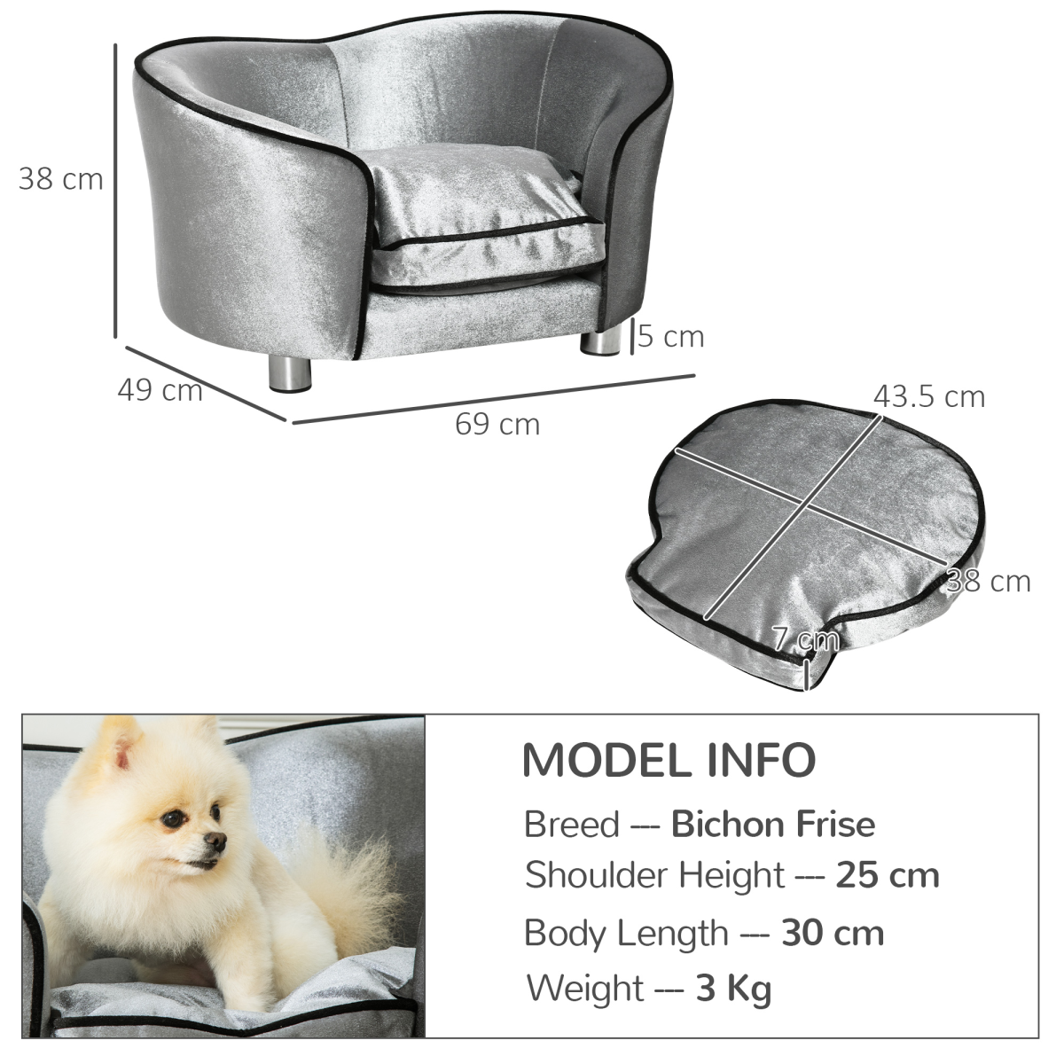 Modern Dog Sofa Bed with Storage Pocket, Removable Cushion, Non-Slip