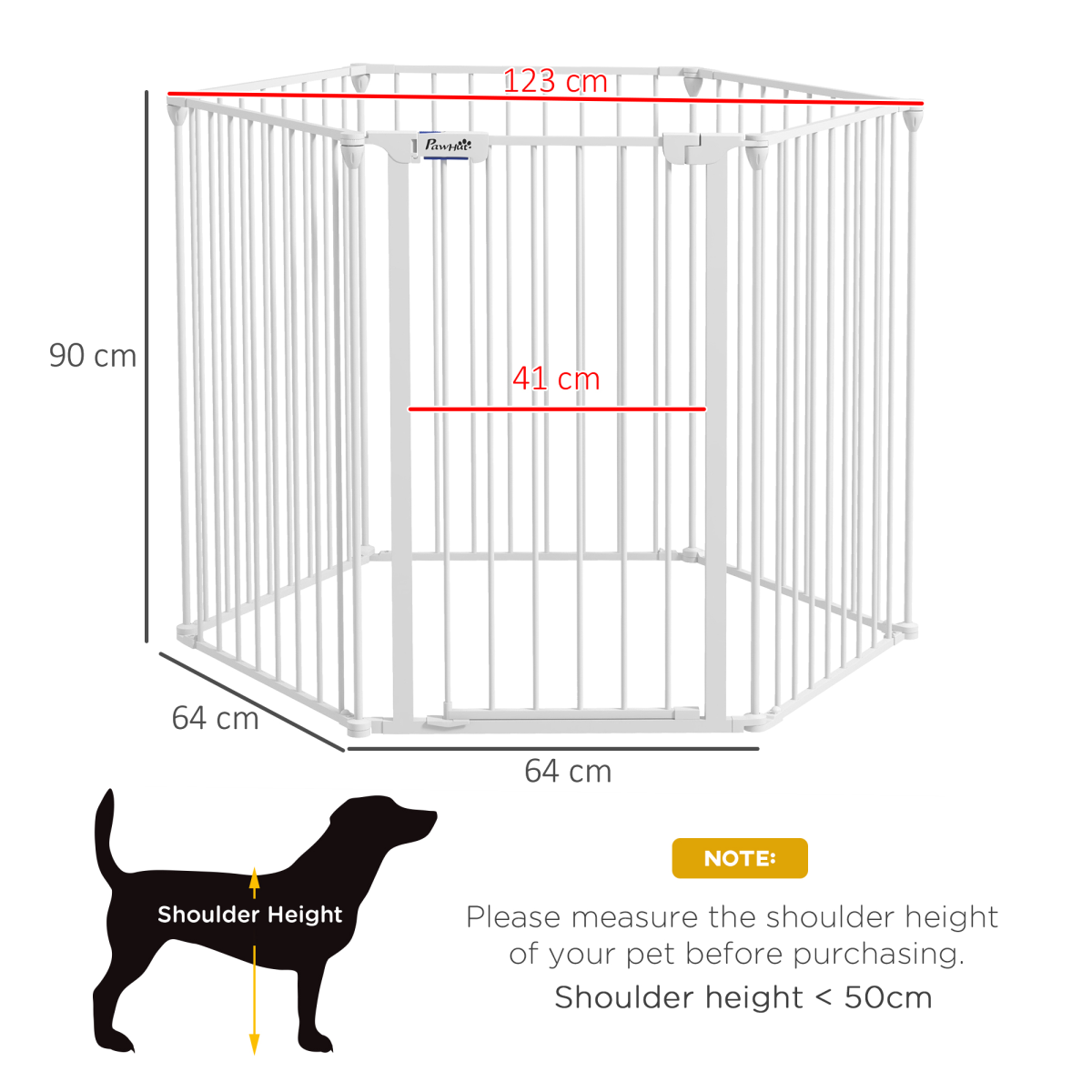PawHut 2-in-1 Dog Pen & Safety Gate, 6-Panel, Foldable, 90cm White
