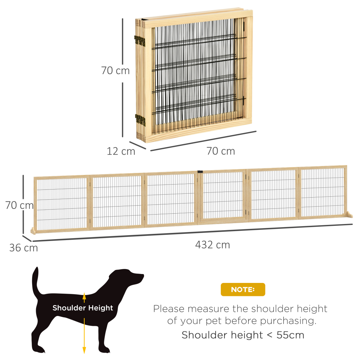 PawHut 6-Panel Freestanding Foldable Wooden Dog Gate Playpen 432cm