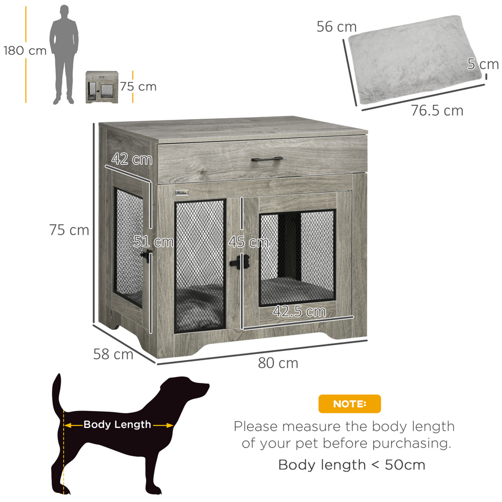 Furniture-Style Double-Door Dog Crate for Medium Dogs - Indoor Grey