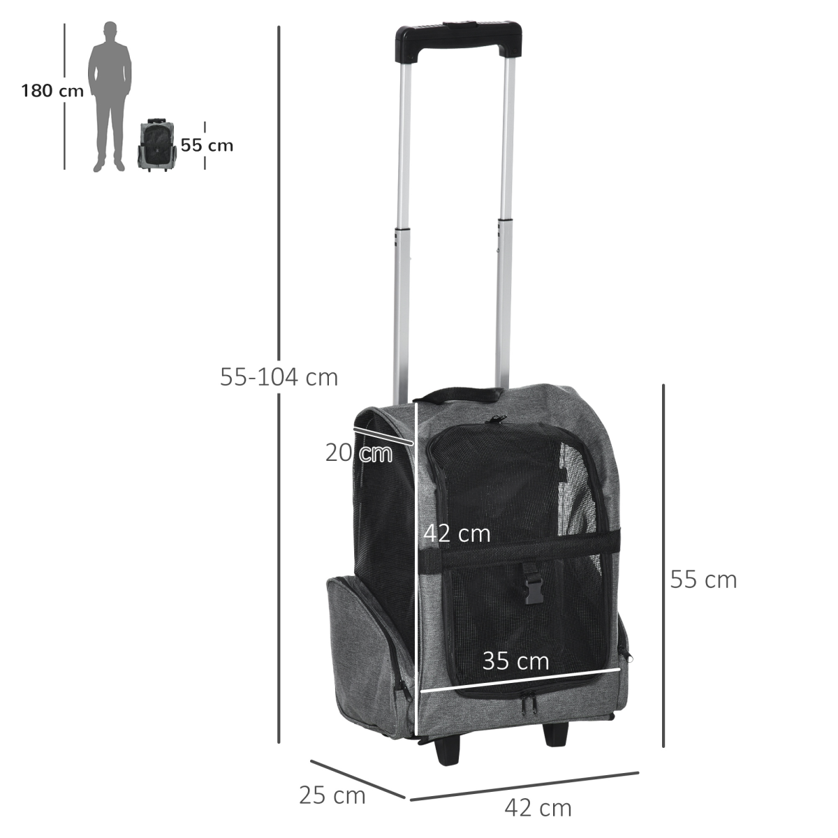 2-in-1 Pet Travel Backpack & Trolley Carrier, Grey