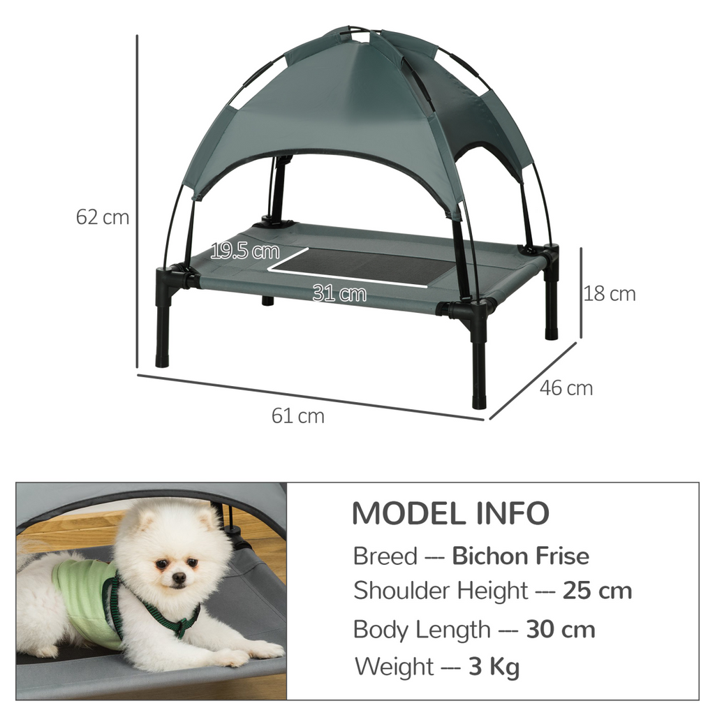 61cm Elevated Dog Bed with Canopy - Cooling Raised Pet Cot, UV Shade