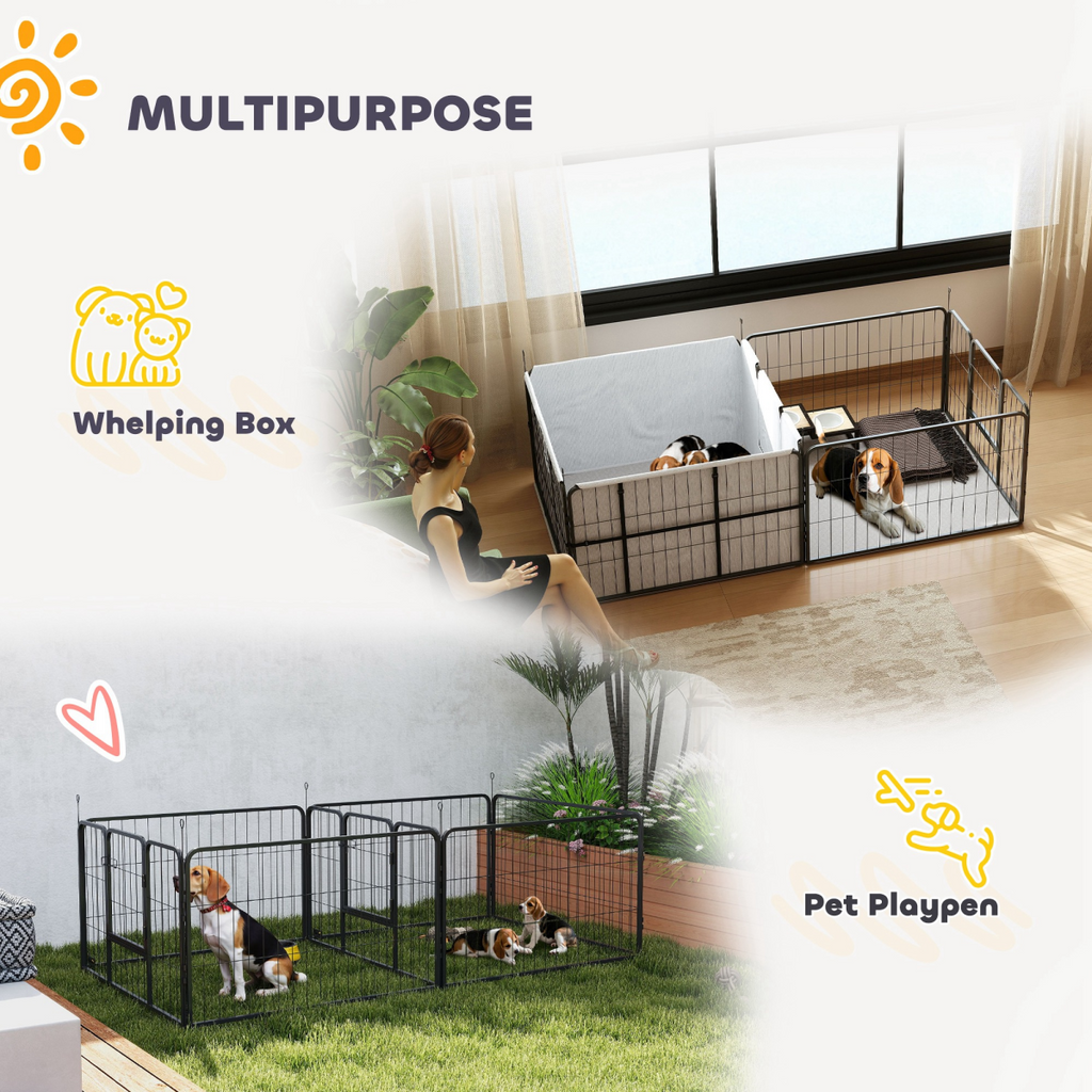PawHut 7-Panel Whelping Box & Playpen for Small–Medium Dogs, 2 Rooms