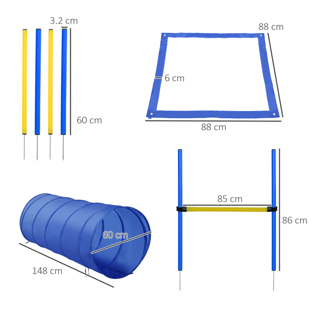 Dog Agility Training Set: Poles, Hurdle & Tunnel - Portable & Adjustable